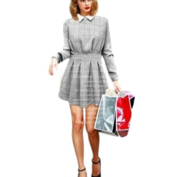 Goodnight Macaroon grey white plaid collared dress size XL - Picture 2 of 9